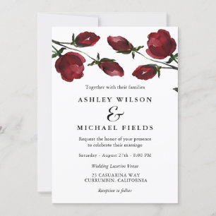 Romantische Rote Wasserfarben Blume White Wedding Einladung