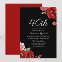 Romantische Ruby Red & Black Floral 40 Jahre alt