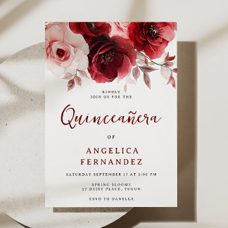 Romantische Ruby Rote Rose Quinceanera Party Einladung