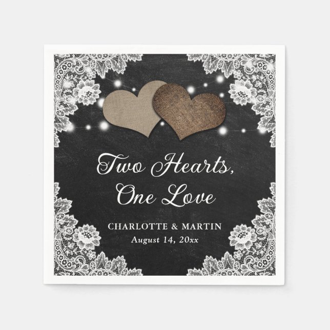Romantische Rustikale Black Chalkboard und Hochzei Serviette (Vorderseite)