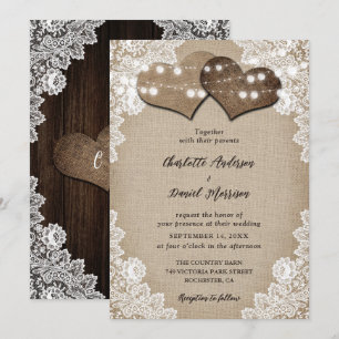 Romantische rustikale Country-Chic Burlap-Hochzeit Einladung