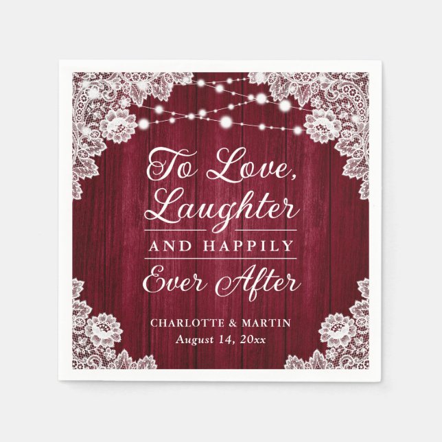 Romantische Rustikale Holzlace Burgundy Wedding Na Serviette (Vorderseite)