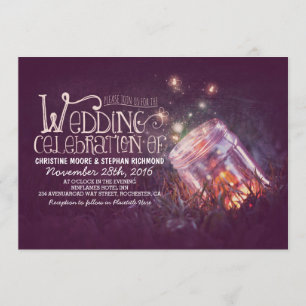 Romantische rustikale Maurerjar & Fireflies Hochze Einladung