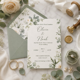Romantische Sage-Grün-Blumen-Hochzeitseinladung  Einladung