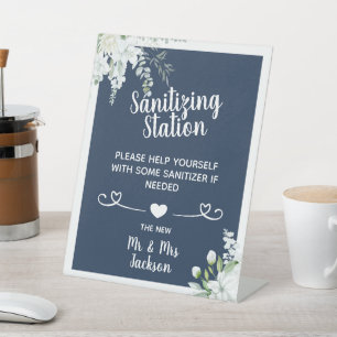Romantische sanfte Blume Hochzeit covid sanitizing Sockelschild