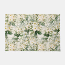 Romantische sanfte weiße Blume und grüne Blätter Fußmatte