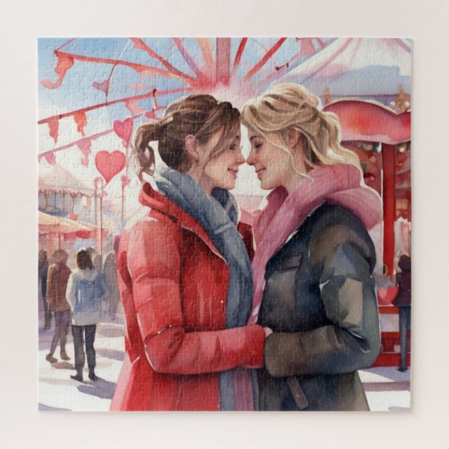 Romantische Sapphic Couple Watercolor (Vertikal)