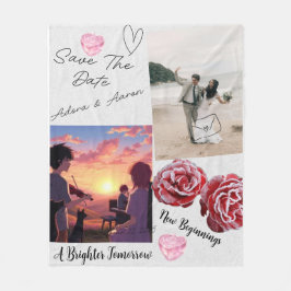 Romantische Save-The-Date-Hochzeitscollage Fleecedecke