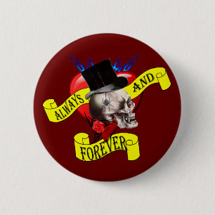 Romantische Schädel- und Herztätowierungsgestaltun Button