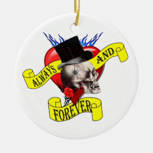 Romantische Schädel- und Herztätowierungsgestaltun Keramik Ornament
