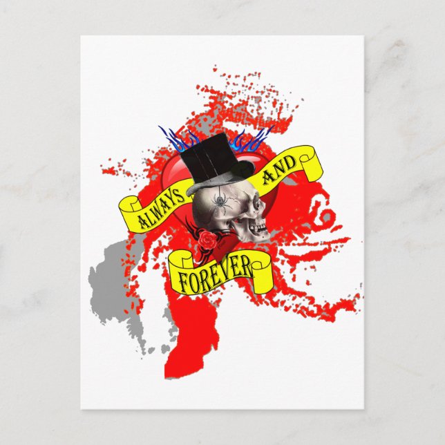 Romantische Schädel- und Herztätowierungsgestaltun Postkarte (Vorderseite)