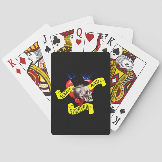Romantische Schädel- und Herztätowierungsgestaltun Spielkarten (Rückseite)