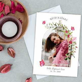 Romantische Schmetterlinge Spanisches Foto Quincea Einladung