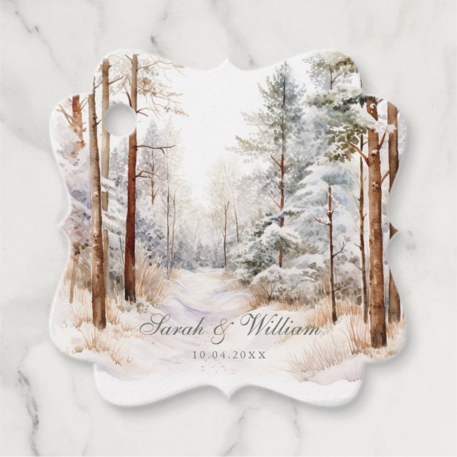 Romantische schneebedeckte Gastgeschenk Hochzeit T Geschenkanhänger (Vorderseite)