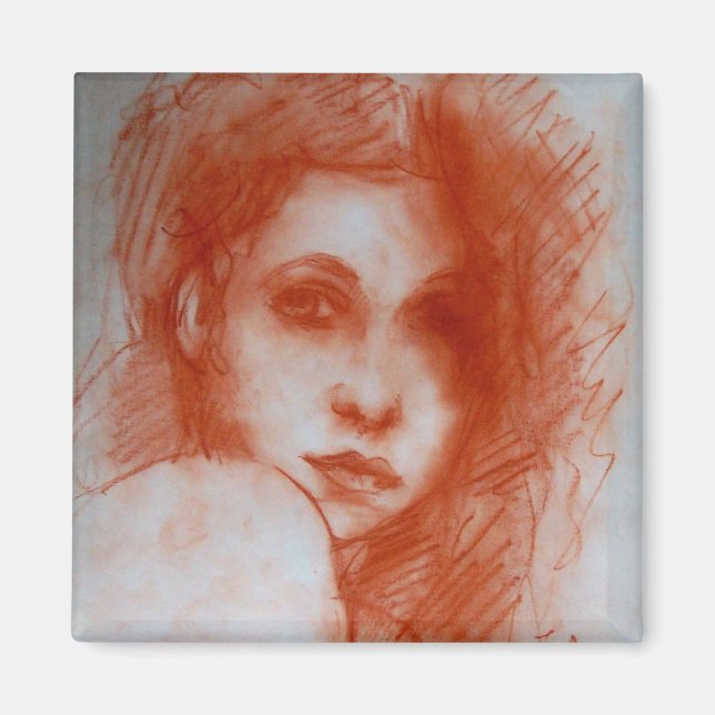 ROMANTISCHE SCHÖNHEIT / Frauenportrait in Sepia Br Magnet (Vorne)