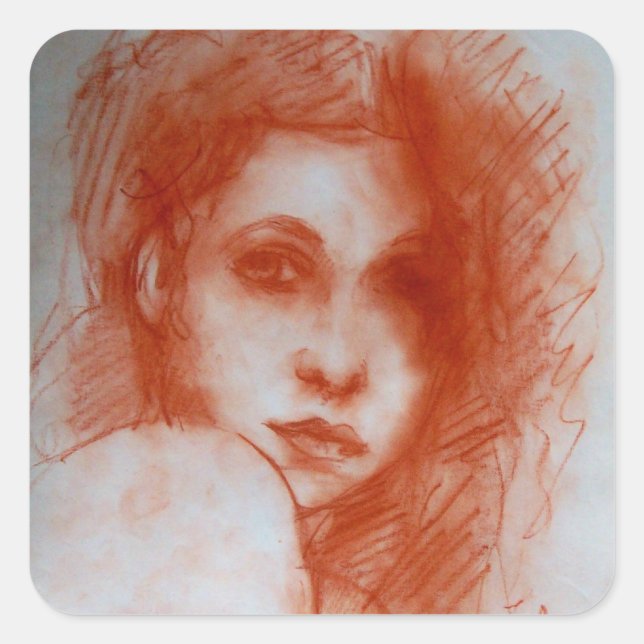 ROMANTISCHE SCHÖNHEIT / Frauenportrait in Sepia Br Quadratischer Aufkleber (Vorderseite)