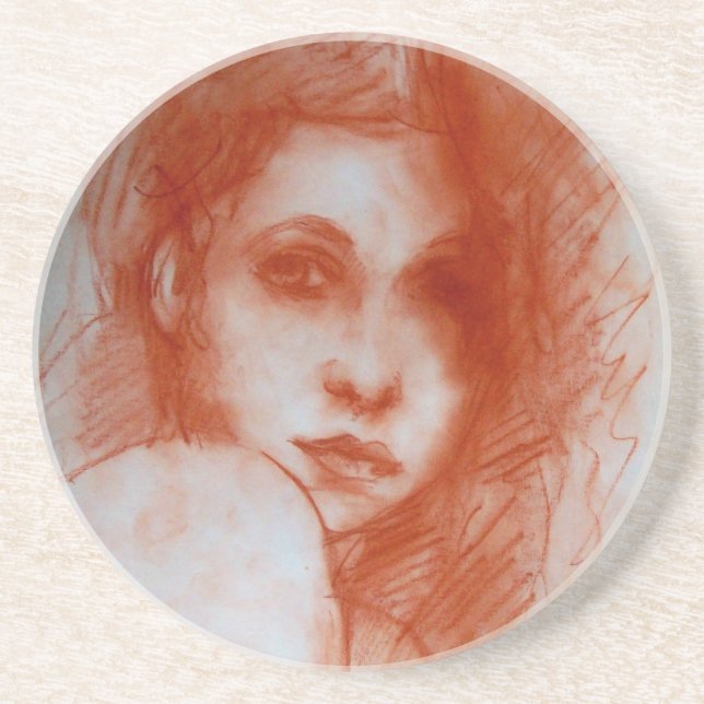 ROMANTISCHE SCHÖNHEIT / Frauenportrait in Sepia Br Sandstein Untersetzer (Vorne)