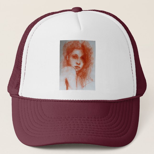 ROMANTISCHE SCHÖNHEIT / Frauenportrait in Sepia Br Truckerkappe (Vorderseite)