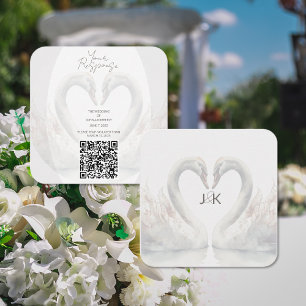 Romantische Schwan-Hochzeits-QR-Code-RSVP-Beilage  Begleitkarte