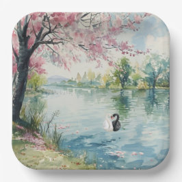 Romantische Schwäne Brautparty Pappteller