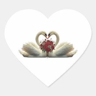 Romantische Schwäne Herz & rote Rosen - Elegant Va Herz-Aufkleber