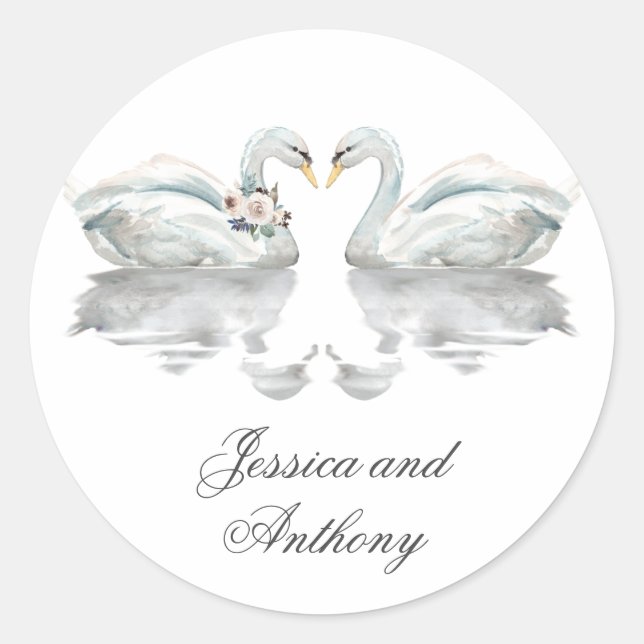 Romantische Schwäne Hochzeit und Hochzeit Runder Aufkleber (Vorderseite)