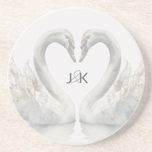 Romantische Schwäne Hochzeitspaare Monogram Getränkeuntersetzer