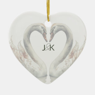Romantische Schwäne Hochzeitspaare Monogram Keramik Ornament