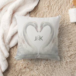 Romantische Schwäne Hochzeitspaare Monogram Kissen