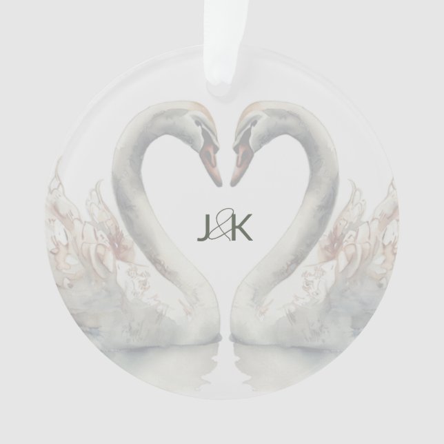 Romantische Schwäne Hochzeitspaare Monogram Ornament (Vorderseite)