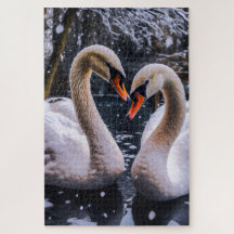 Romantische Schwäne im Winterwunderland