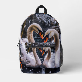Romantische Schwäne im Winterwunderland Bedruckter Rucksack