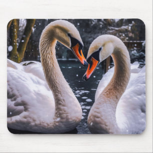 Romantische Schwäne im Winterwunderland Mousepad