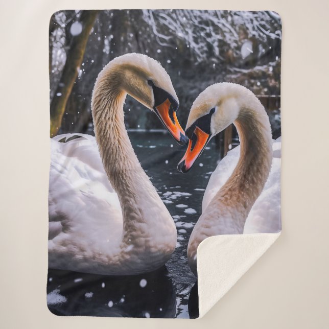 Romantische Schwäne im Winterwunderland Sherpadecke (Vorderseite)