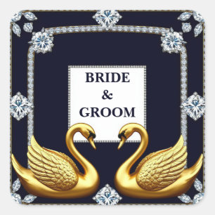 Romantische Schwäne mit Ringen für Frischvermählte Quadratischer Aufkleber