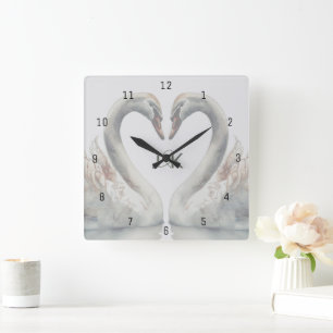 Romantische Schwäne Monogramm Quadratische Wanduhr
