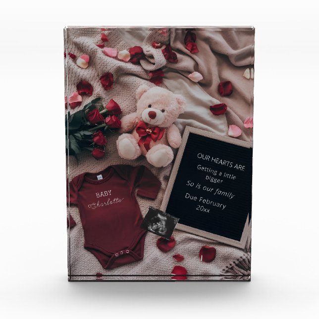 Romantische Schwangerschaftsankündigung mit Rose & Fotoblock (Vorderseite)