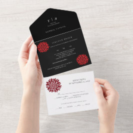 Romantische Schwarz-Navy-Monogram-Hochzeit All In One Einladung