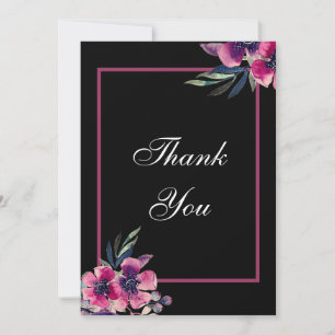 Romantische Schwarz-Rosa-Schrift Hochzeit Dankeskarte