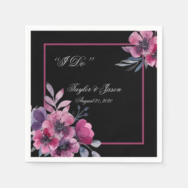Romantische Schwarz-Rosa-Schrift Hochzeit Serviette (Vorderseite)