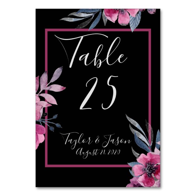Romantische Schwarz-Rosa-Schrift Hochzeit Tischnummer (Vorderseite)