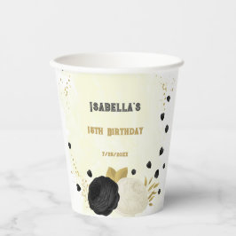Romantische Schwarz-Weiß-Blume Goldpapier-Becher Pappbecher