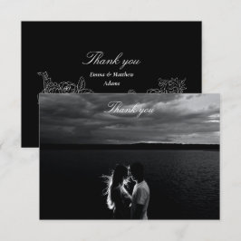 Romantische Schwarz-Weiß-Foto-Hochzeit Dankeskarte
