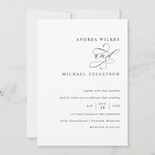 Romantische Schwarz-Weiß-Kalligrafie-Hochzeit Einladung