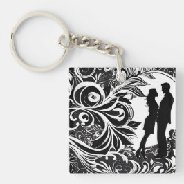 Romantische Schwarz-Weiß-Silhouette Schlüsselanhänger