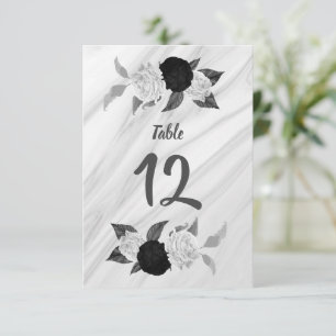Romantische schwarz-weiße Blumchentischnummer Einladung