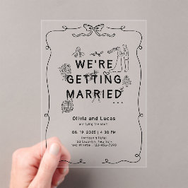 Romantische Schwarz-weiße Hochzeit mit weißer Hand Acryleinladungen