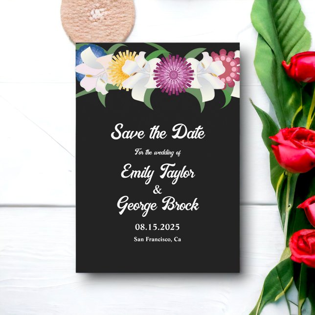 Romantische Schwarze Boho farbenfrohe Rose Blumenh Save The Date (Von Creator hochgeladen)
