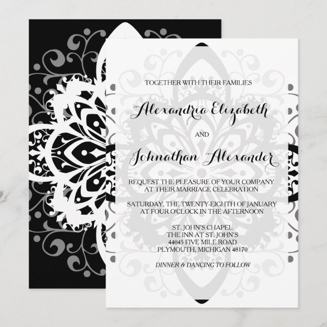Romantische Schwarze Krawatte Hochzeitseinladungen Einladung (Vorne/Hinten)