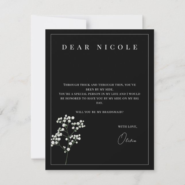 Romantische Schwarze Rose Bridesmaid - Vorschlagsk Save The Date (Rückseite)